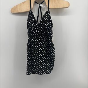 Liz Lange Maternity Tankini Top Black White Polka Dot Womens XL New 510456